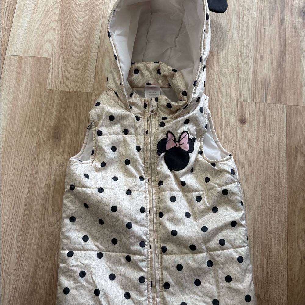 Disney Cream and Black Polka Dot Hooded Vest